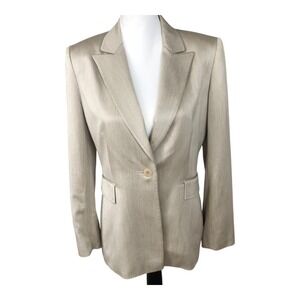 Tahari Women's Tan Sateen Single Breast Blazer Jacket Classic Career Office Sz 4